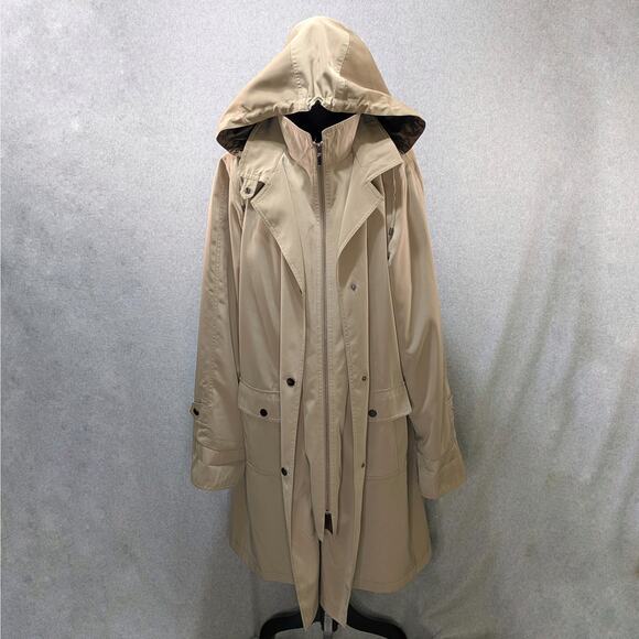 East 5th Women’s Trench Coat 2X Beige Hooded Lined Jacket Rain Windbreaker - Picture 16 of 16